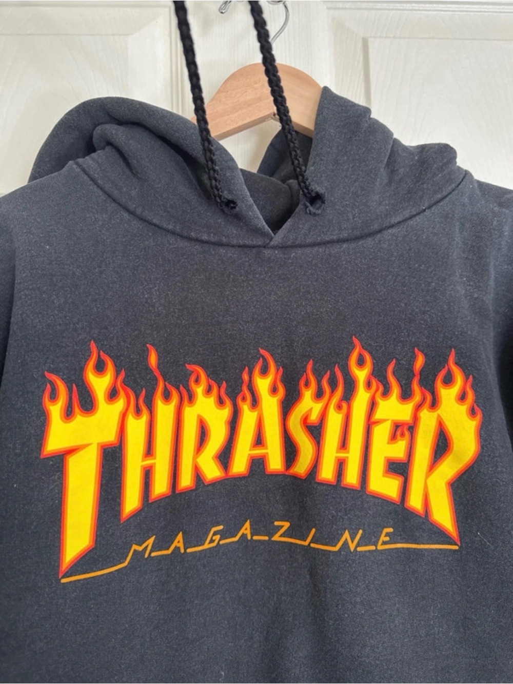 Thrasher Black Crewneck with Yellow & Red Flame Logo
